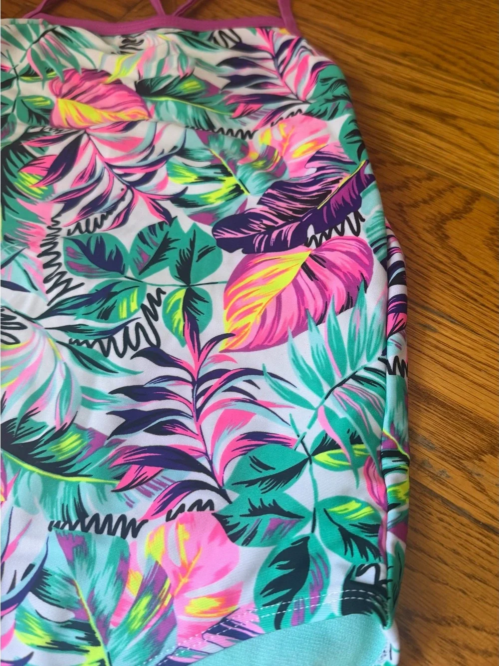 Wonder Nation Girls Sz 18 Tropical Floral One Piece Swimsuit Pink Teal